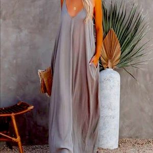 Vici Taupe Gray Maxi Slip Dress with Pockets